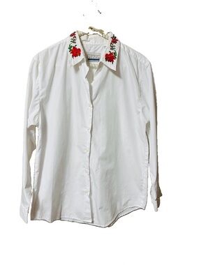 Vtg Lauren Rogers Collectibles White Embroidered Collar Buttons Shirt Women's Sm